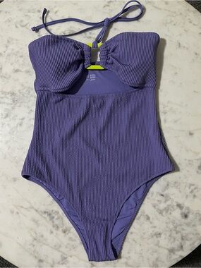 NWOT Aerie Crinkle Ring Bandeau Cheeky One Piece Swimsuit